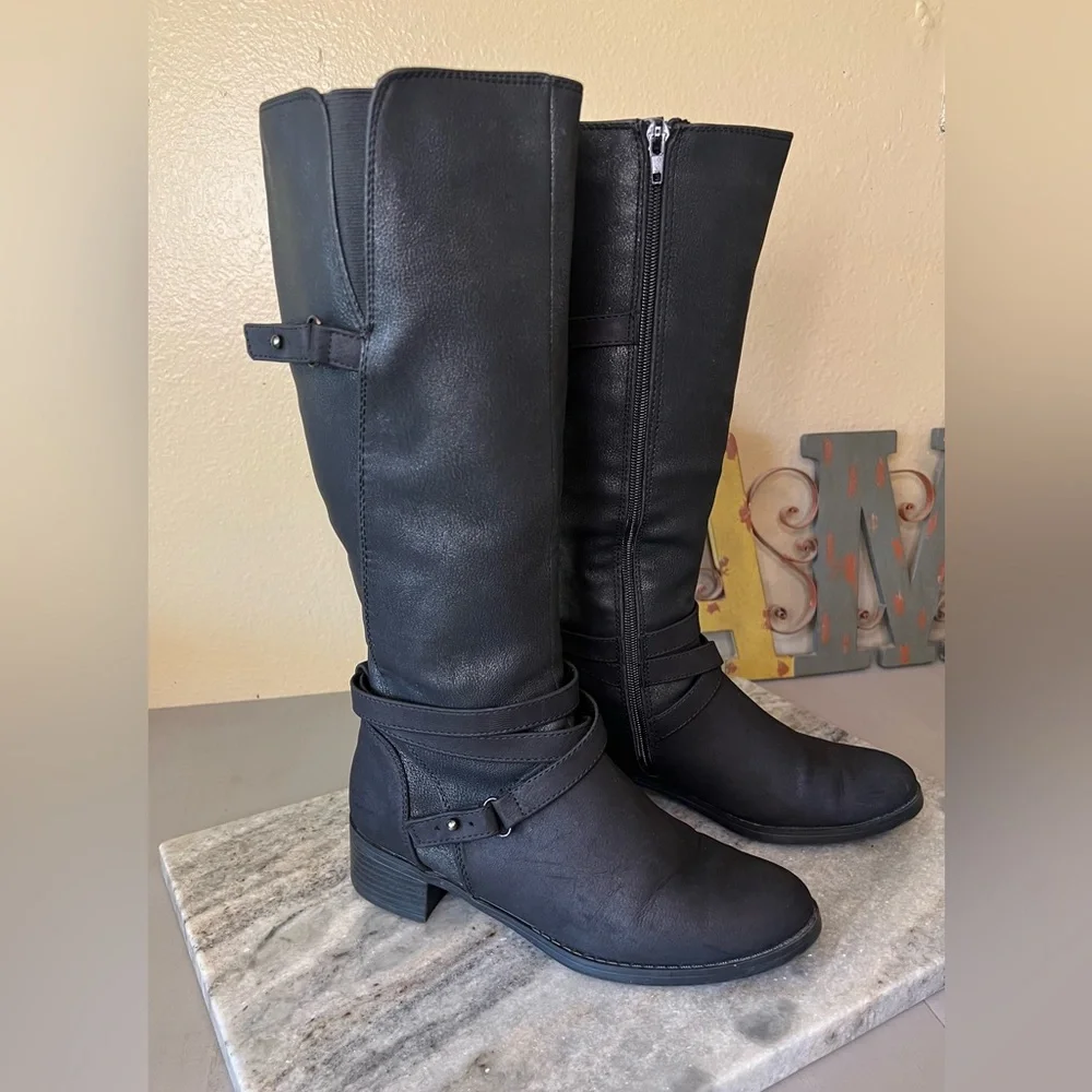 Easy Street Black Shimmer Knee high Boots